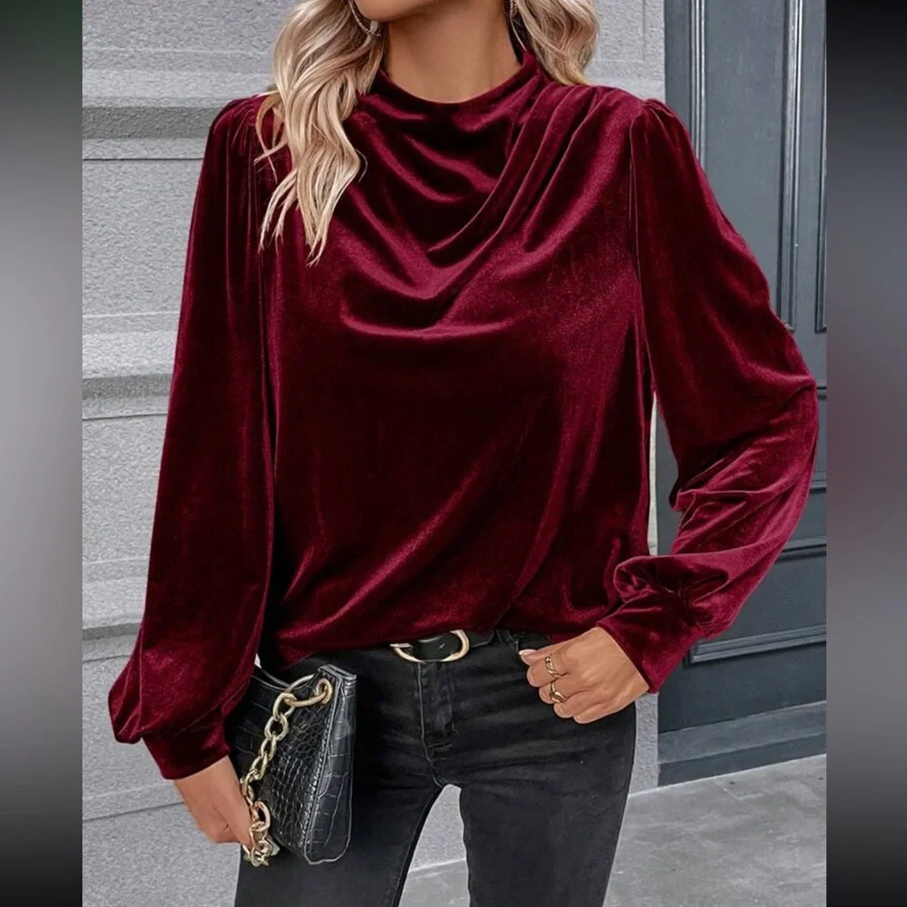 Luxe navy blue draped velvet top - Picture 8 of 16